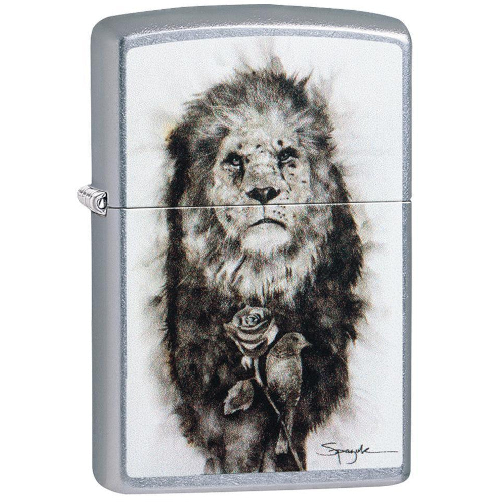 Lion Design By Fire Artist Steven Spazuk Street Chrome Zippo Lighter