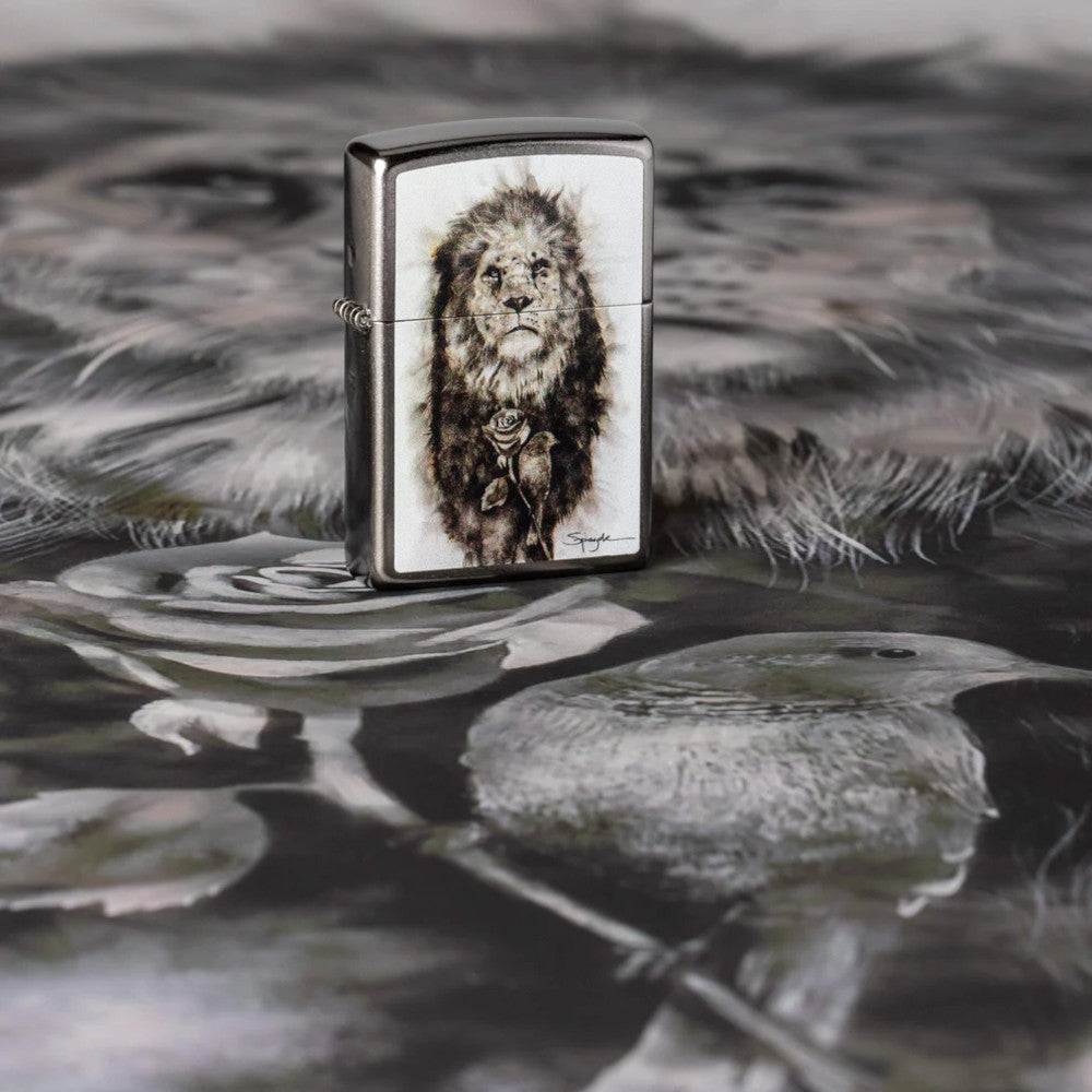 Lion Design By Fire Artist Steven Spazuk Street Chrome Zippo Lighter
