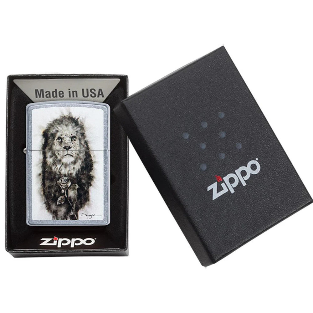Lion Design By Fire Artist Steven Spazuk Street Chrome Zippo Lighter