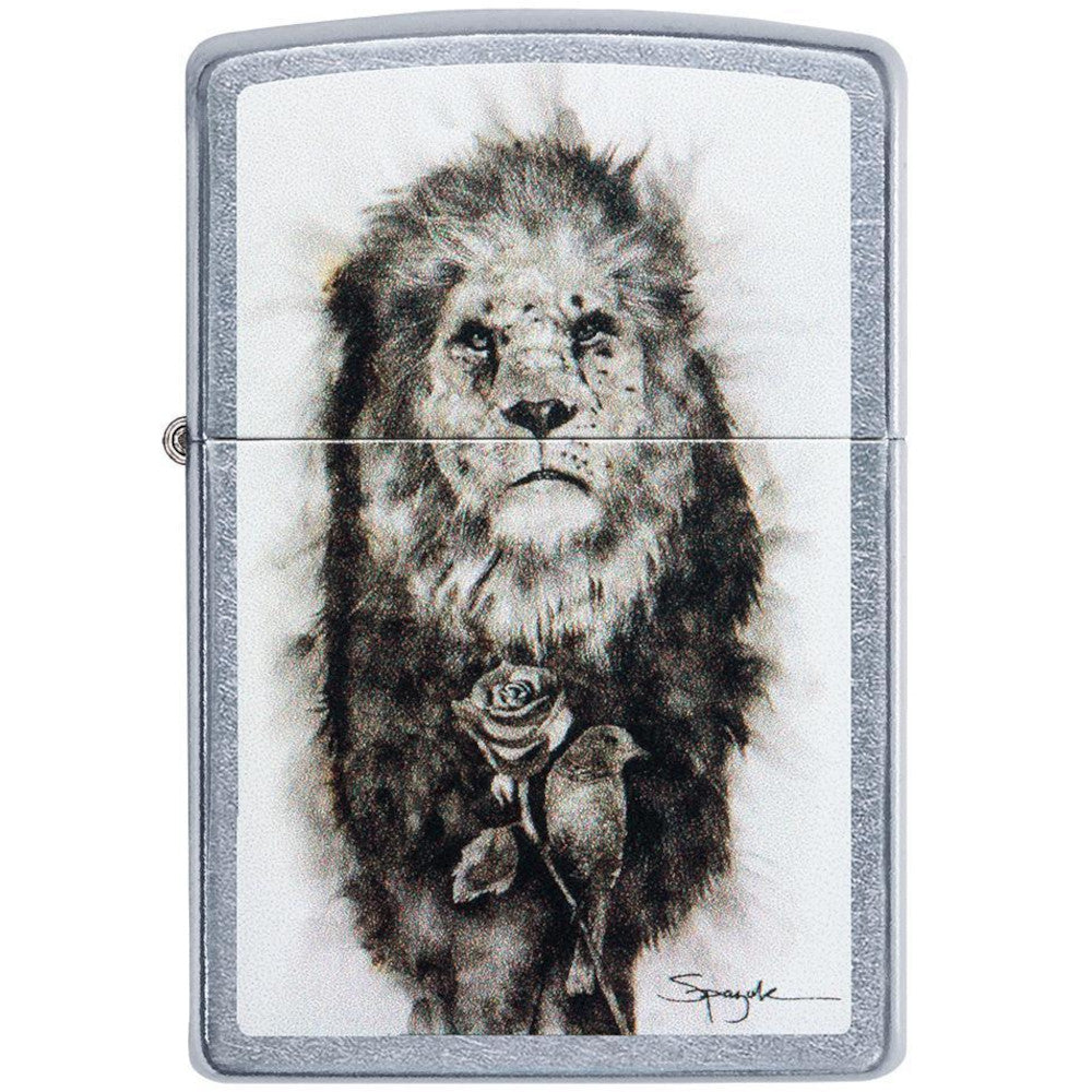 Lion Design By Fire Artist Steven Spazuk Street Chrome Zippo Lighter