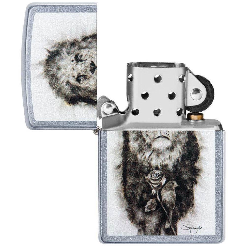 Lion Design By Fire Artist Steven Spazuk Street Chrome Zippo Lighter
