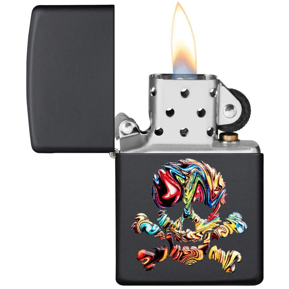 Colourful Texture Skull & Crossbones Design Black Matte 3D Texture Zippo Lighter