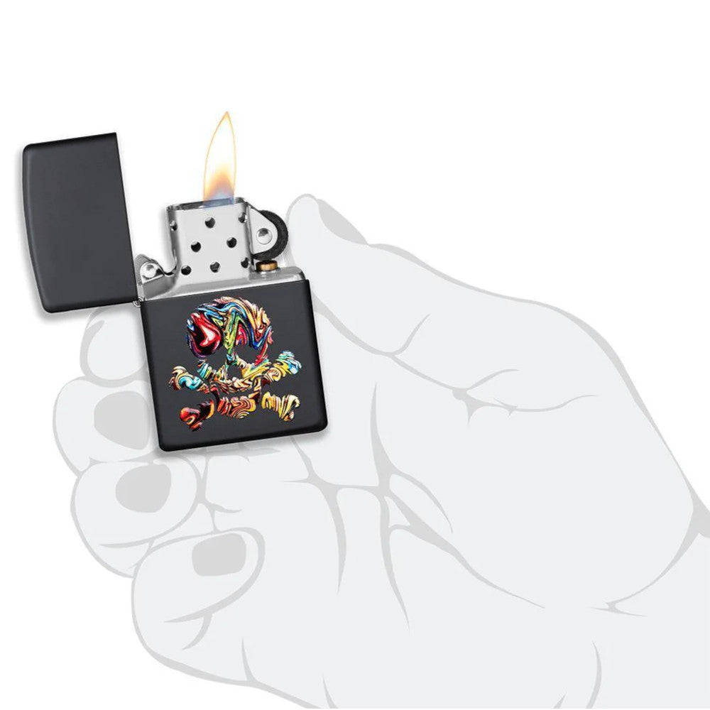 Colourful Texture Skull & Crossbones Design Black Matte 3D Texture Zippo Lighter