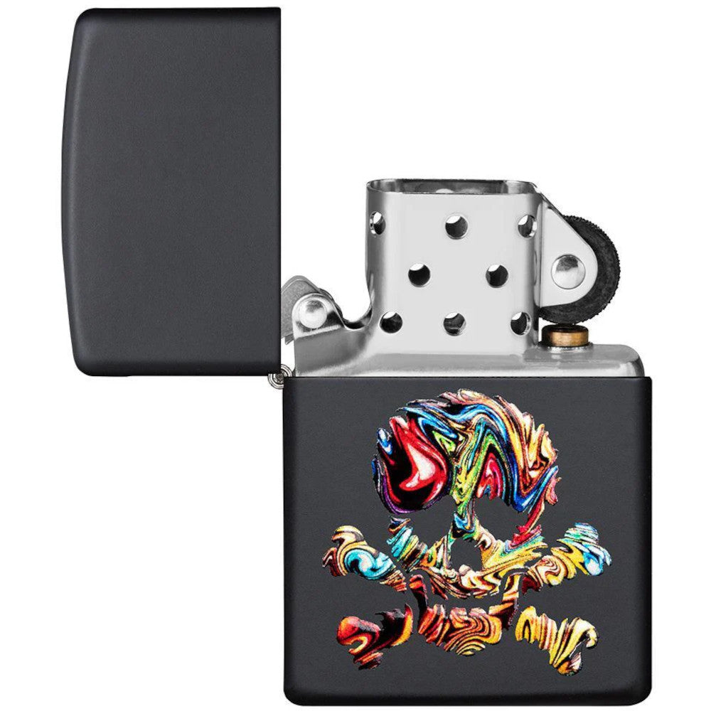 Colourful Texture Skull & Crossbones Design Black Matte 3D Texture Zippo Lighter