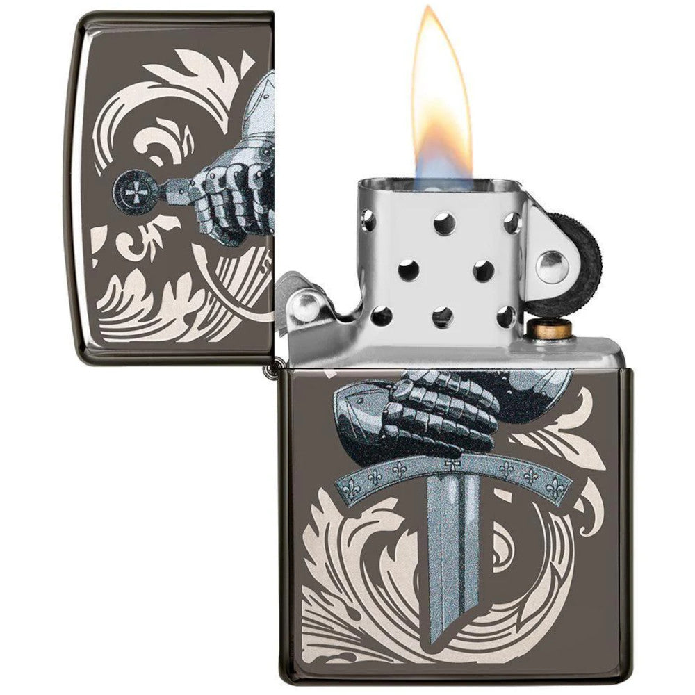 Knights Glove Design Black Ice Colour Imaged Zippo Lighter