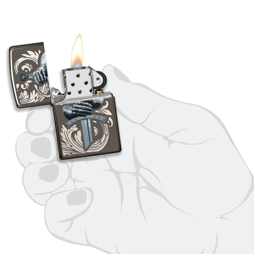 Knights Glove Design Black Ice Colour Imaged Zippo Lighter