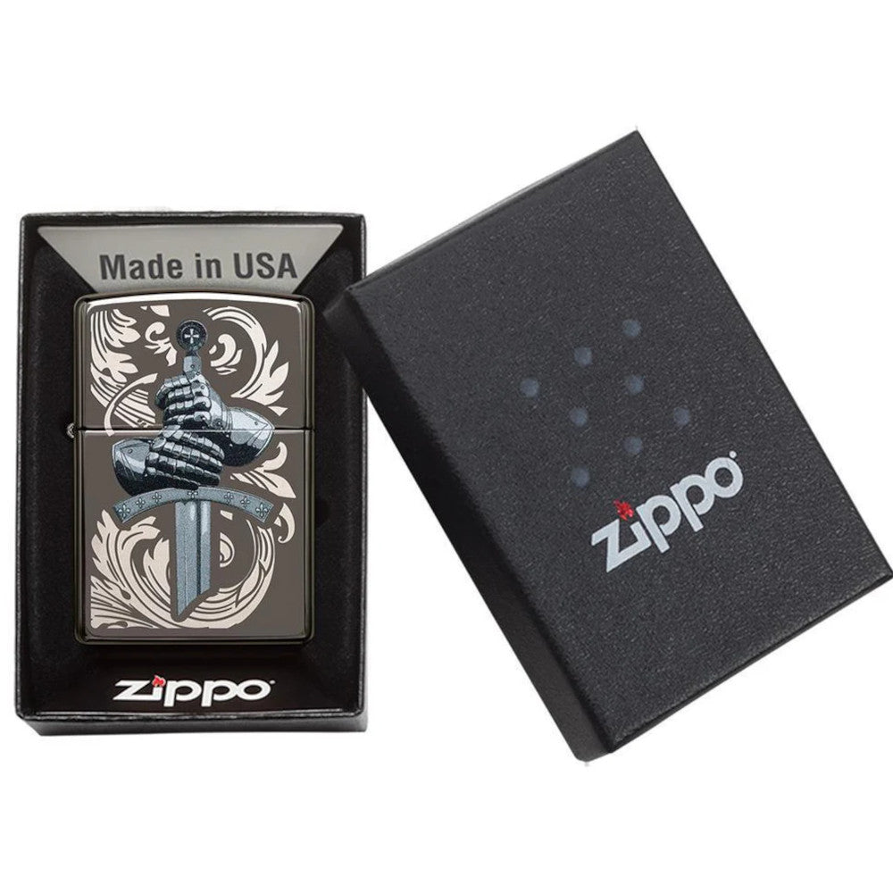 Knights Glove Design Black Ice Colour Imaged Zippo Lighter