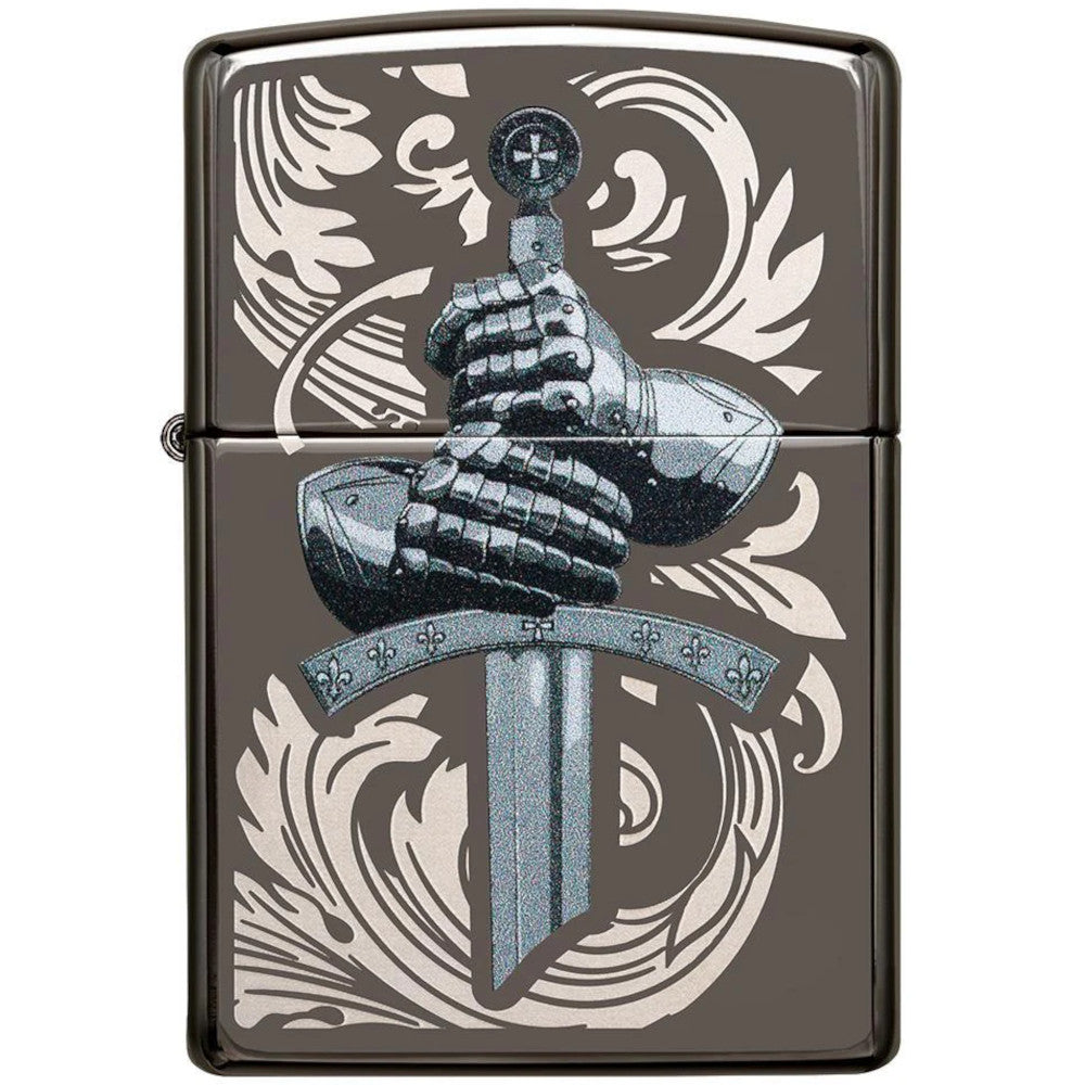 Knights Glove Design Black Ice Colour Imaged Zippo Lighter