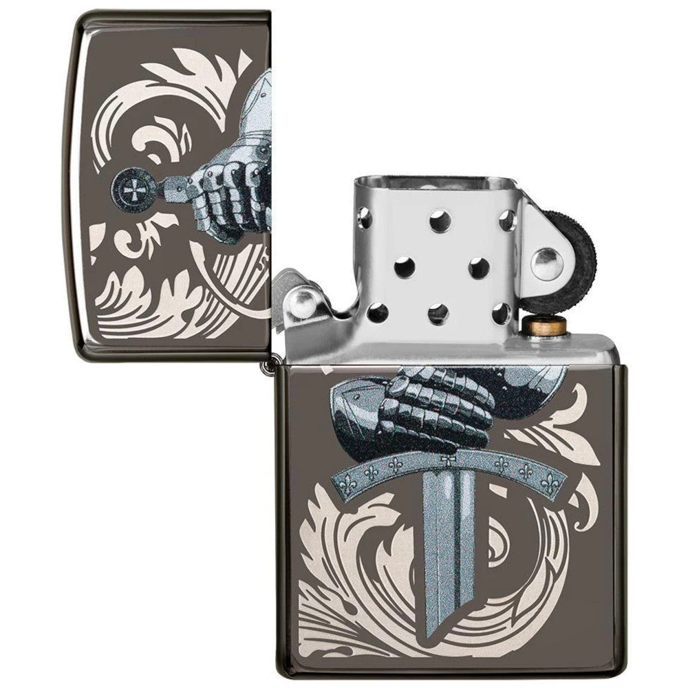 Knights Glove Design Black Ice Colour Imaged Zippo Lighter