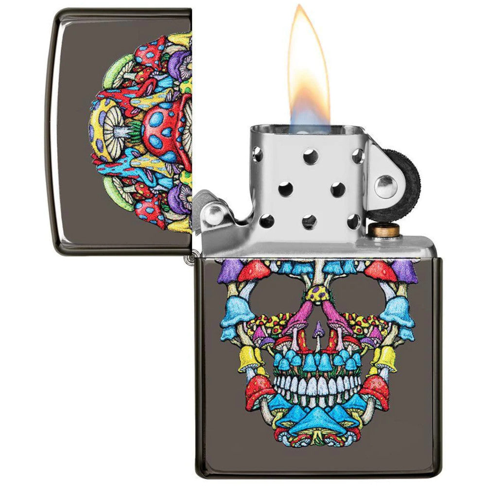 Spooky Psychedelic Colourful Mushroom Skull Black Ice Colour Imaged Zippo Lighter
