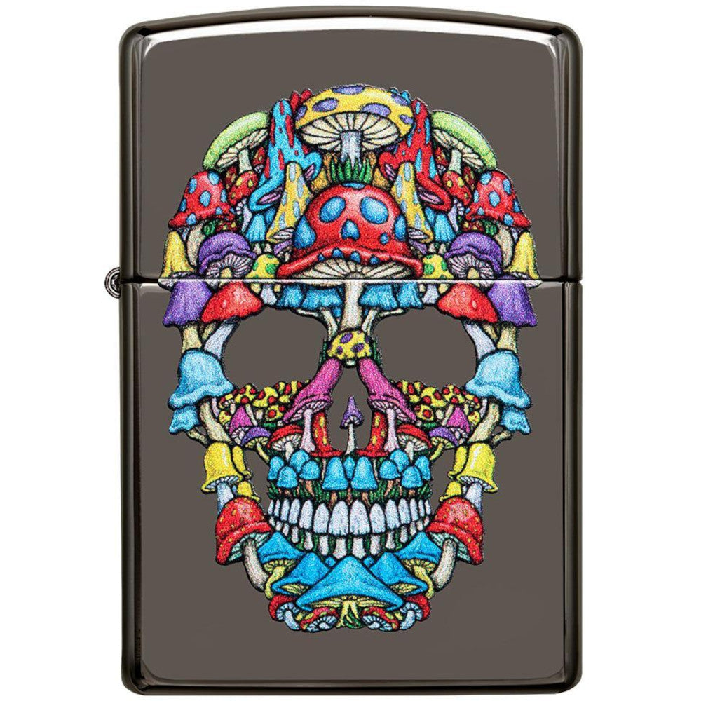 Spooky Psychedelic Colourful Mushroom Skull Black Ice Colour Imaged Zippo Lighter