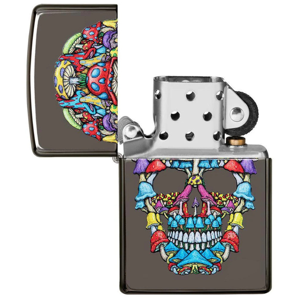 Spooky Psychedelic Colourful Mushroom Skull Black Ice Colour Imaged Zippo Lighter