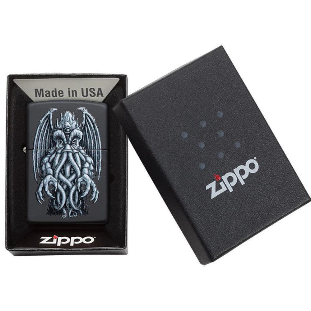Winged Monster Design Black Matte Zippo Lighter