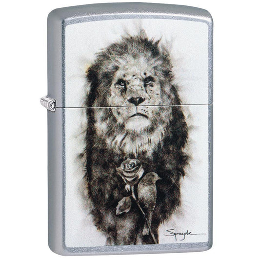 Lion Design By Fire Artist Steven Spazuk Street Chrome Zippo Lighter