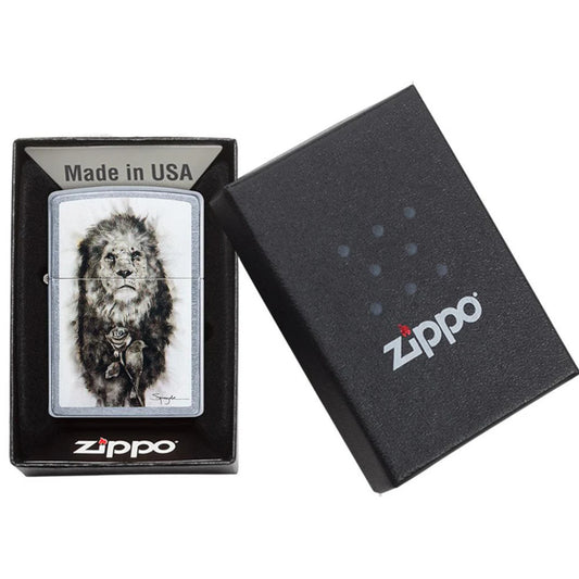 Lion Design By Fire Artist Steven Spazuk Street Chrome Zippo Lighter
