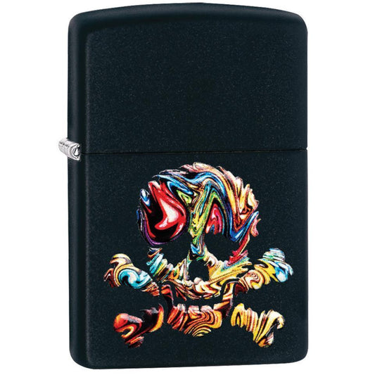 Colourful Texture Skull & Crossbones Design Black Matte 3D Texture Zippo Lighter