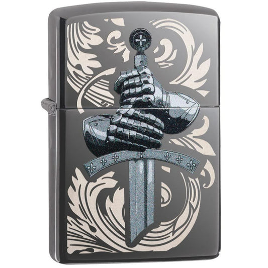 Knights Glove Design Black Ice Colour Imaged Zippo Lighter