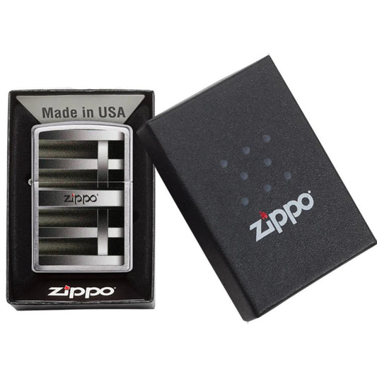Metal Bars Logo Design Chrome Brushed Colour imaged Zippo Lighter