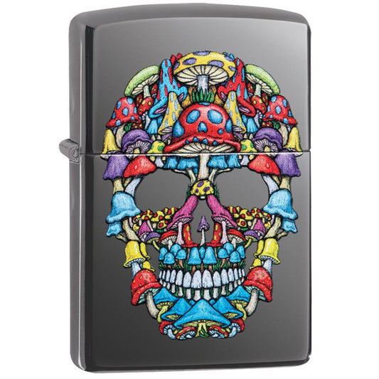 Spooky Psychedelic Colourful Mushroom Skull Black Ice Colour Imaged Zippo Lighter